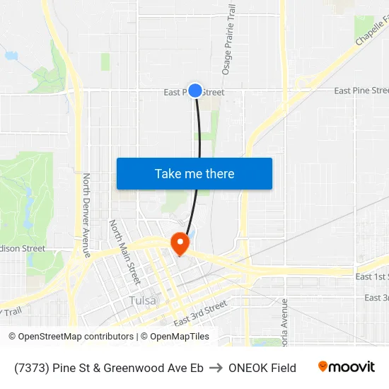 (7373) Pine St & Greenwood Ave Eb to ONEOK Field map