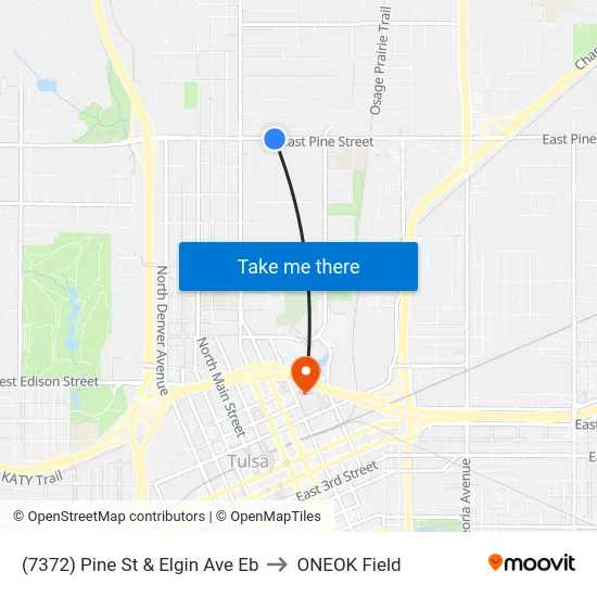 (7372) Pine St & Elgin Ave Eb to ONEOK Field map