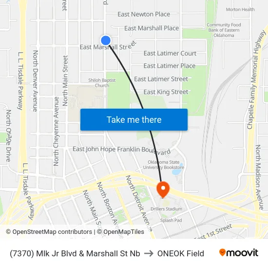 (7370) Mlk Jr Blvd & Marshall St Nb to ONEOK Field map