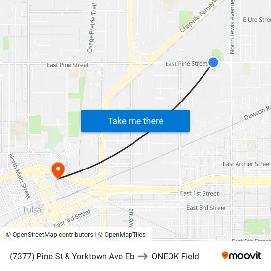 (7377) Pine St & Yorktown Ave Eb to ONEOK Field map