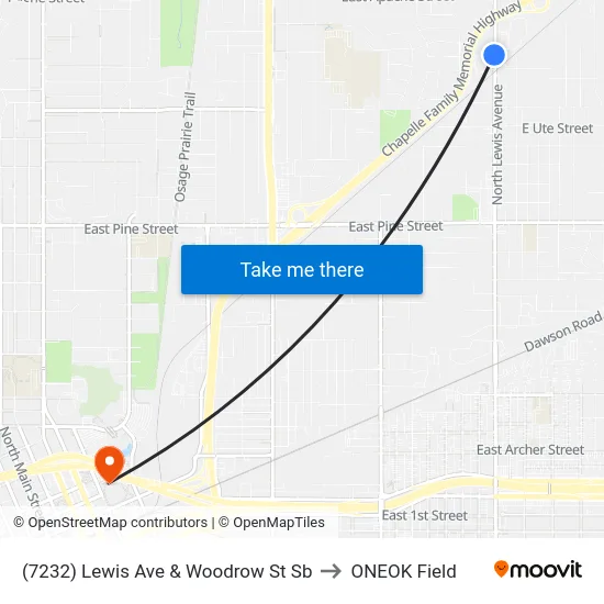 (7232) Lewis Ave & Woodrow St Sb to ONEOK Field map