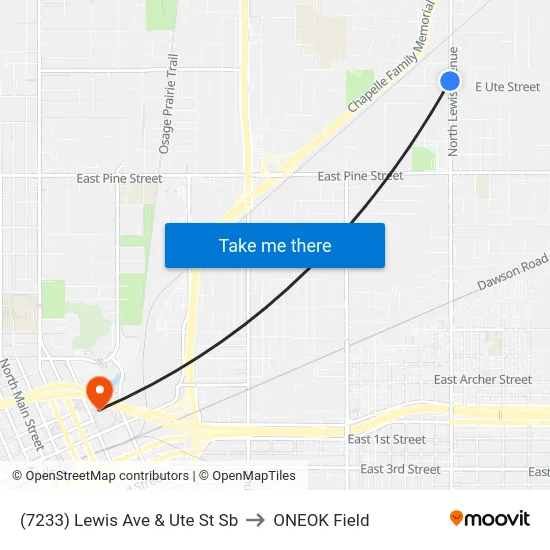 (7233) Lewis Ave & Ute St Sb to ONEOK Field map