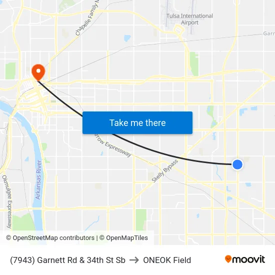 (7943) Garnett Rd & 34th St Sb to ONEOK Field map