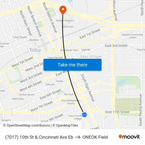 (7017) 10th St & Cincinnati Ave Eb to ONEOK Field map