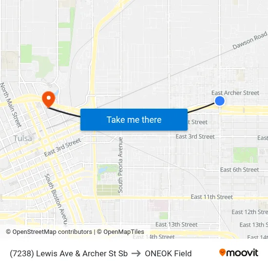 (7238) Lewis Ave & Archer St Sb to ONEOK Field map