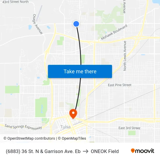 (6883) 36 St. N & Garrison Ave. Eb to ONEOK Field map