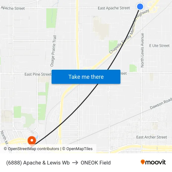 (6888) Apache & Lewis Wb to ONEOK Field map