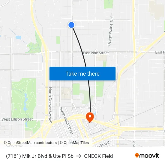 (7161) Mlk Jr Blvd & Ute Pl Sb to ONEOK Field map