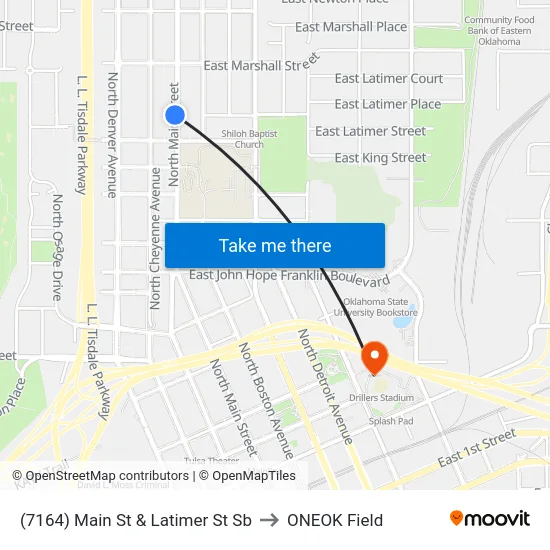 (7164) Main St & Latimer St Sb to ONEOK Field map