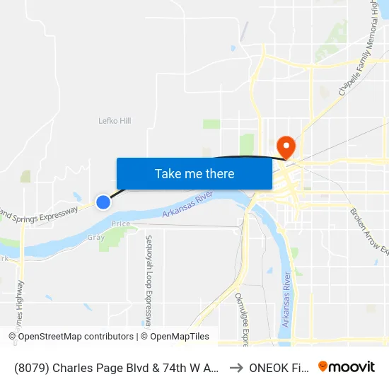 (8079) Charles Page Blvd & 74th W Ave Eb to ONEOK Field map
