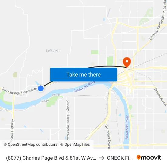 (8077) Charles Page Blvd & 81st W Ave Eb to ONEOK Field map