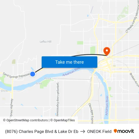 (8076) Charles Page Blvd & Lake Dr Eb to ONEOK Field map