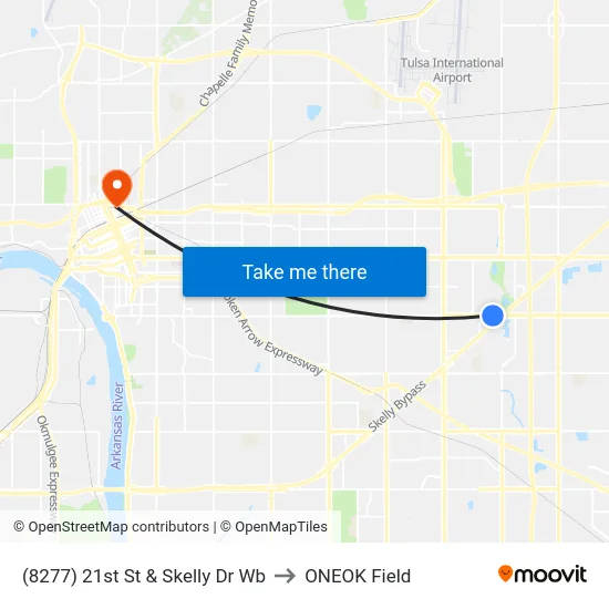 (8277) 21st St & Skelly Dr Wb to ONEOK Field map