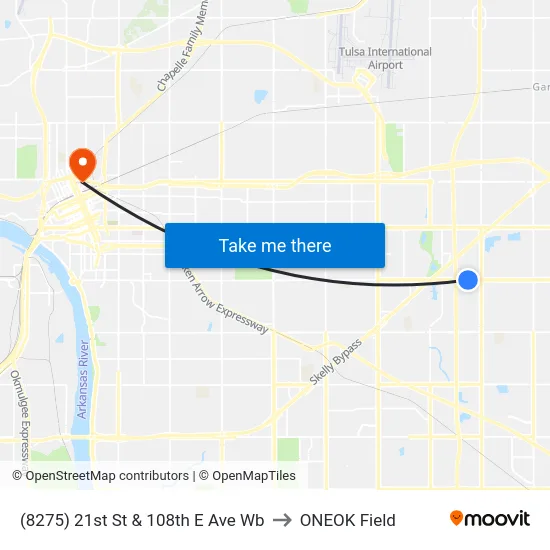 (8275) 21st St & 108th E Ave Wb to ONEOK Field map
