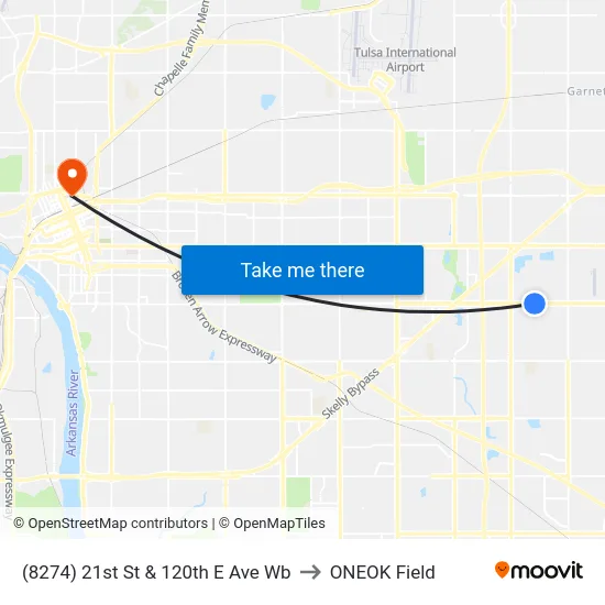 (8274) 21st St & 120th E Ave Wb to ONEOK Field map