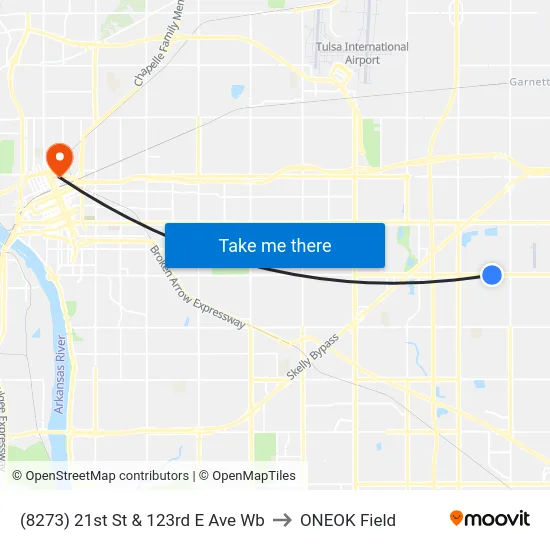(8273) 21st St & 123rd E Ave Wb to ONEOK Field map