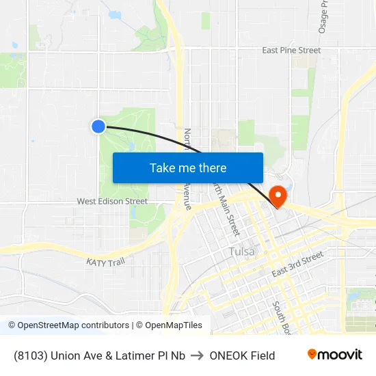 (8103) Union Ave & Latimer Pl Nb to ONEOK Field map