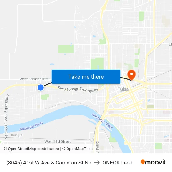 (8045) 41st W Ave & Cameron St Nb to ONEOK Field map