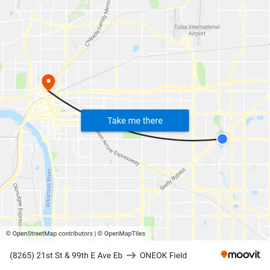 (8265) 21st St & 99th E Ave Eb to ONEOK Field map
