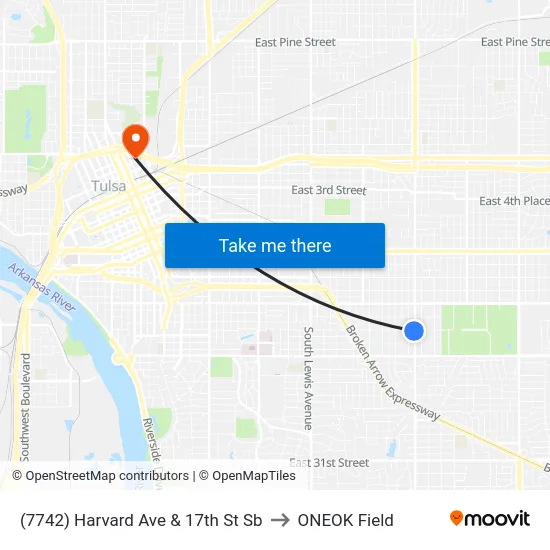 (7742) Harvard Ave & 17th St Sb to ONEOK Field map