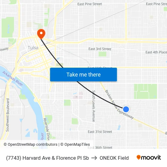 (7743) Harvard Ave & Florence Pl Sb to ONEOK Field map
