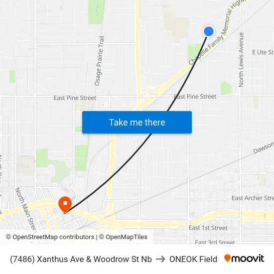 (7486) Xanthus Ave & Woodrow St Nb to ONEOK Field map