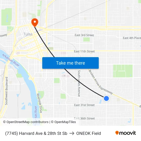 (7745) Harvard Ave & 28th St Sb to ONEOK Field map