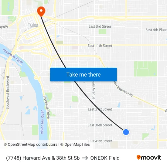 (7748) Harvard Ave & 38th St Sb to ONEOK Field map