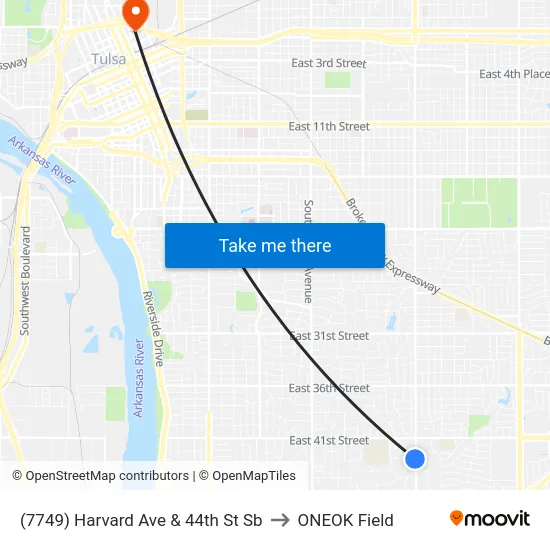 (7749) Harvard Ave & 44th St Sb to ONEOK Field map