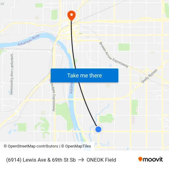 (6914) Lewis Ave & 69th St Sb to ONEOK Field map