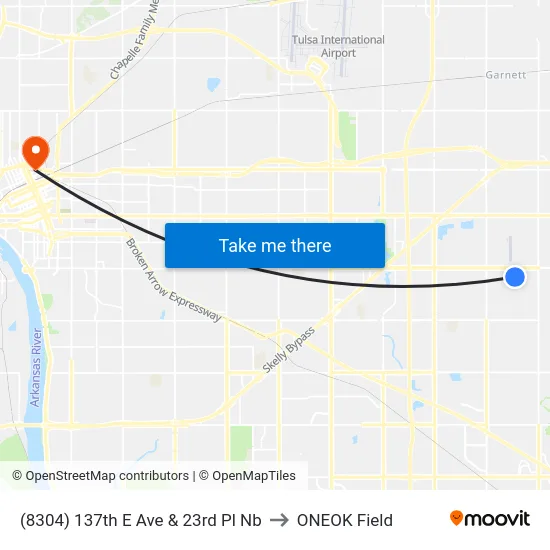 (8304) 137th E Ave & 23rd Pl Nb to ONEOK Field map