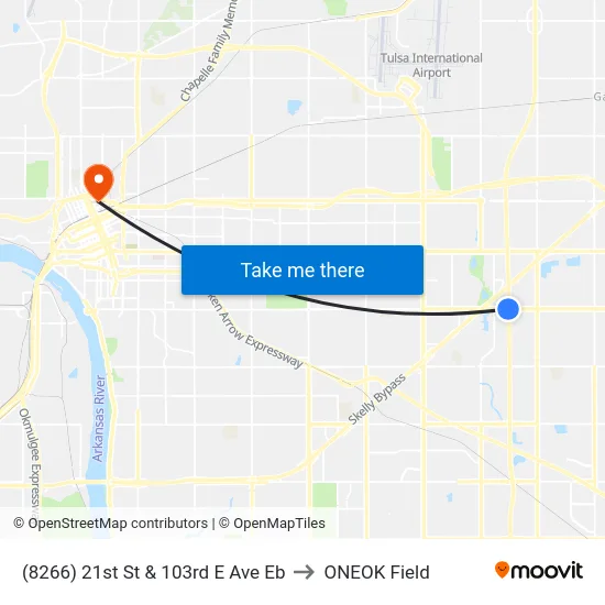 (8266) 21st St & 103rd E Ave Eb to ONEOK Field map