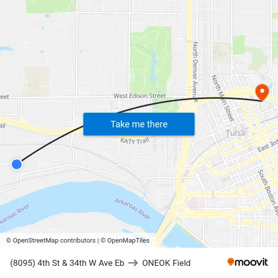 (8095) 4th St & 34th W Ave Eb to ONEOK Field map
