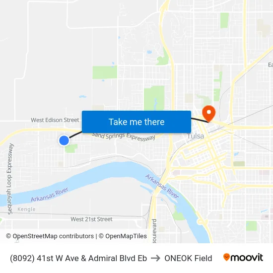 (8092) 41st W Ave & Admiral Blvd Eb to ONEOK Field map