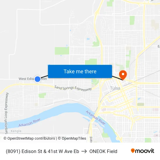 (8091) Edison St & 41st W Ave Eb to ONEOK Field map