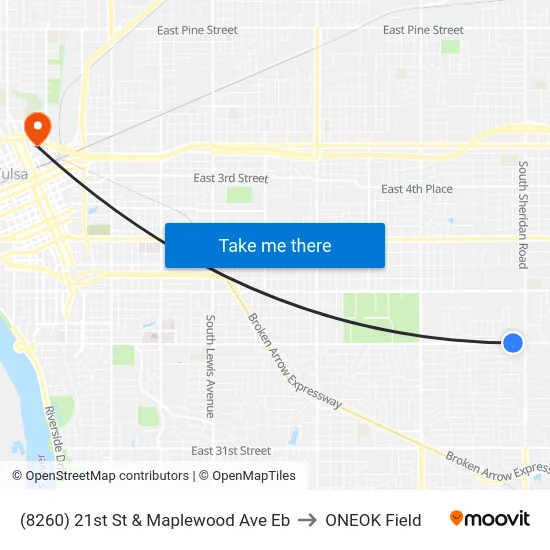 (8260) 21st St & Maplewood Ave Eb to ONEOK Field map