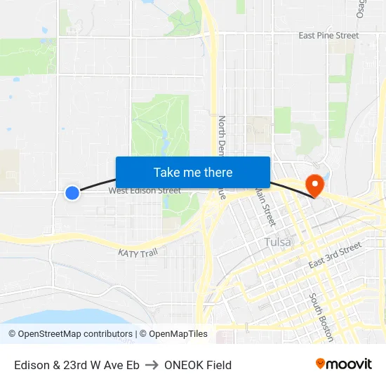Edison & 23rd W Ave Eb to ONEOK Field map