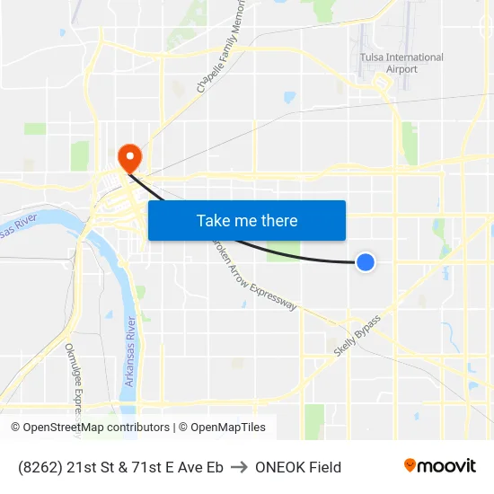 (8262) 21st St & 71st E Ave Eb to ONEOK Field map