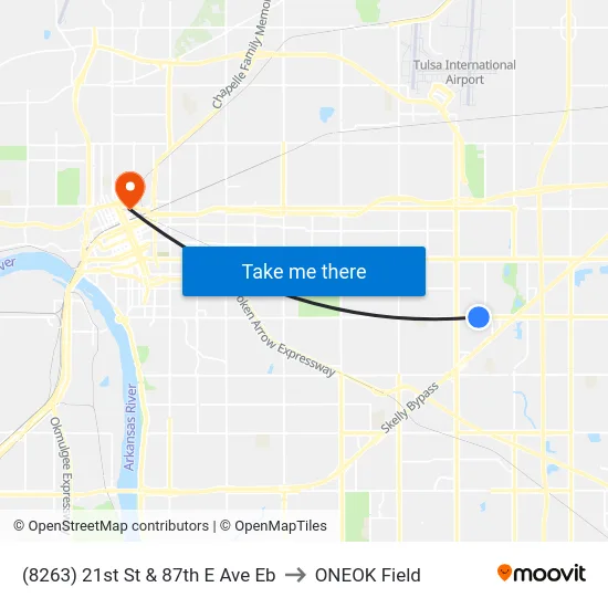 (8263) 21st St & 87th E Ave Eb to ONEOK Field map