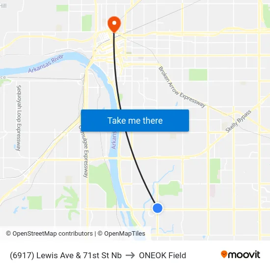 (6917) Lewis Ave & 71st St Nb to ONEOK Field map
