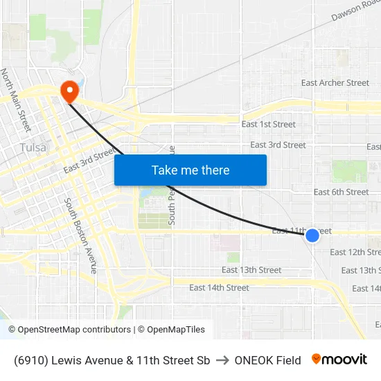 (6910) Lewis Avenue & 11th Street Sb to ONEOK Field map