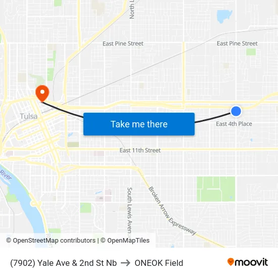 (7902) Yale Ave & 2nd St Nb to ONEOK Field map