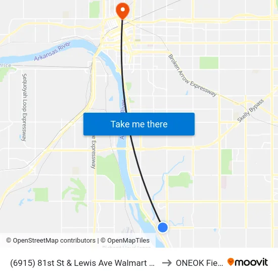 (6915) 81st St & Lewis Ave Walmart Wb to ONEOK Field map