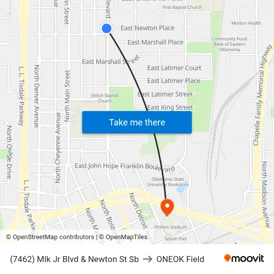 (7462) Mlk Jr Blvd & Newton St Sb to ONEOK Field map