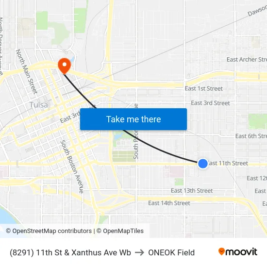(8291) 11th St & Xanthus Ave Wb to ONEOK Field map