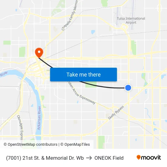 (7001) 21st St. & Memorial Dr. Wb to ONEOK Field map