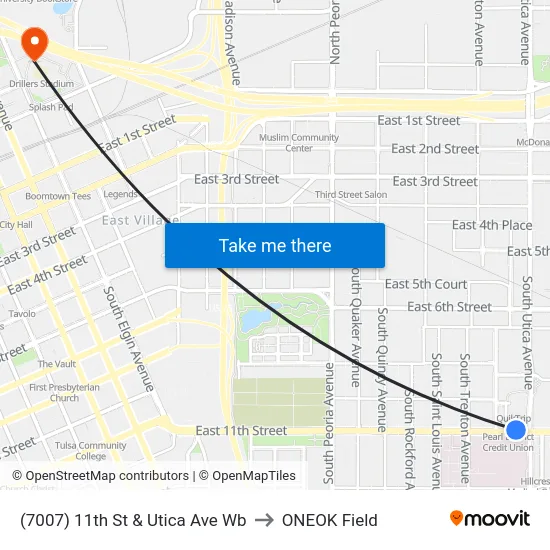 (7007) 11th St & Utica Ave Wb to ONEOK Field map