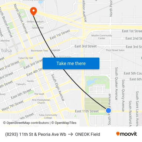 (8293) 11th St & Peoria Ave Wb to ONEOK Field map