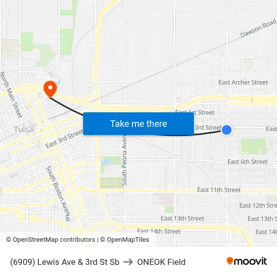 (6909) Lewis Ave & 3rd St Sb to ONEOK Field map