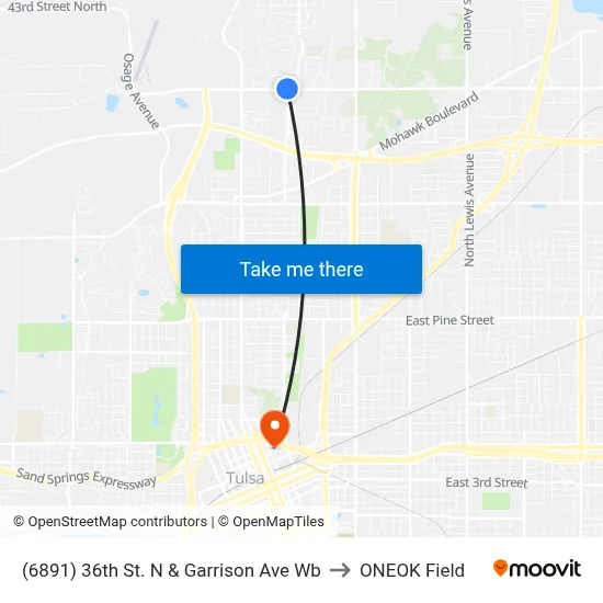 (6891) 36th St. N & Garrison Ave Wb to ONEOK Field map